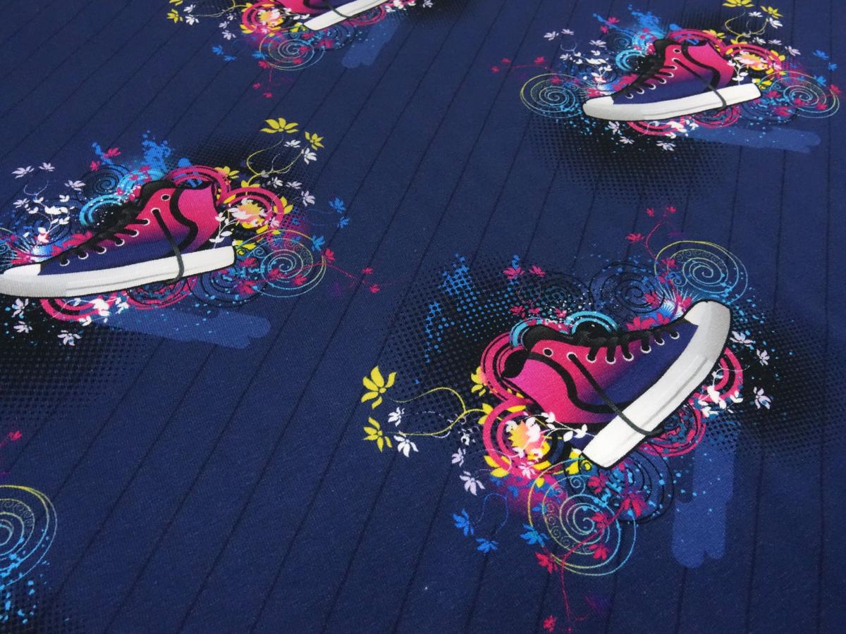 Fabric cotton jersey sneaker shoes design blue pink white children's fabric dress fabric