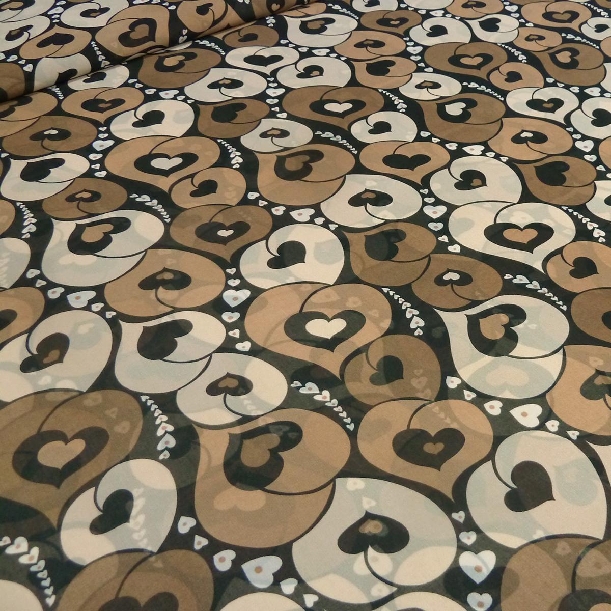 Fabric chiffon with heart design brown beige black blouse fabric dress fabric