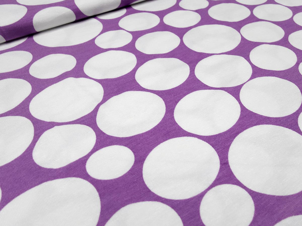 Fabric viscose jersey dots circles design purple lilac white dress fabric