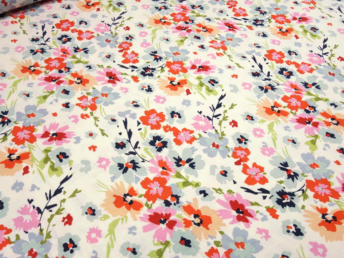 Fabric viscose jersey floral pattern design vanilla red pink gray orange colorful dress fabric children's fabric
