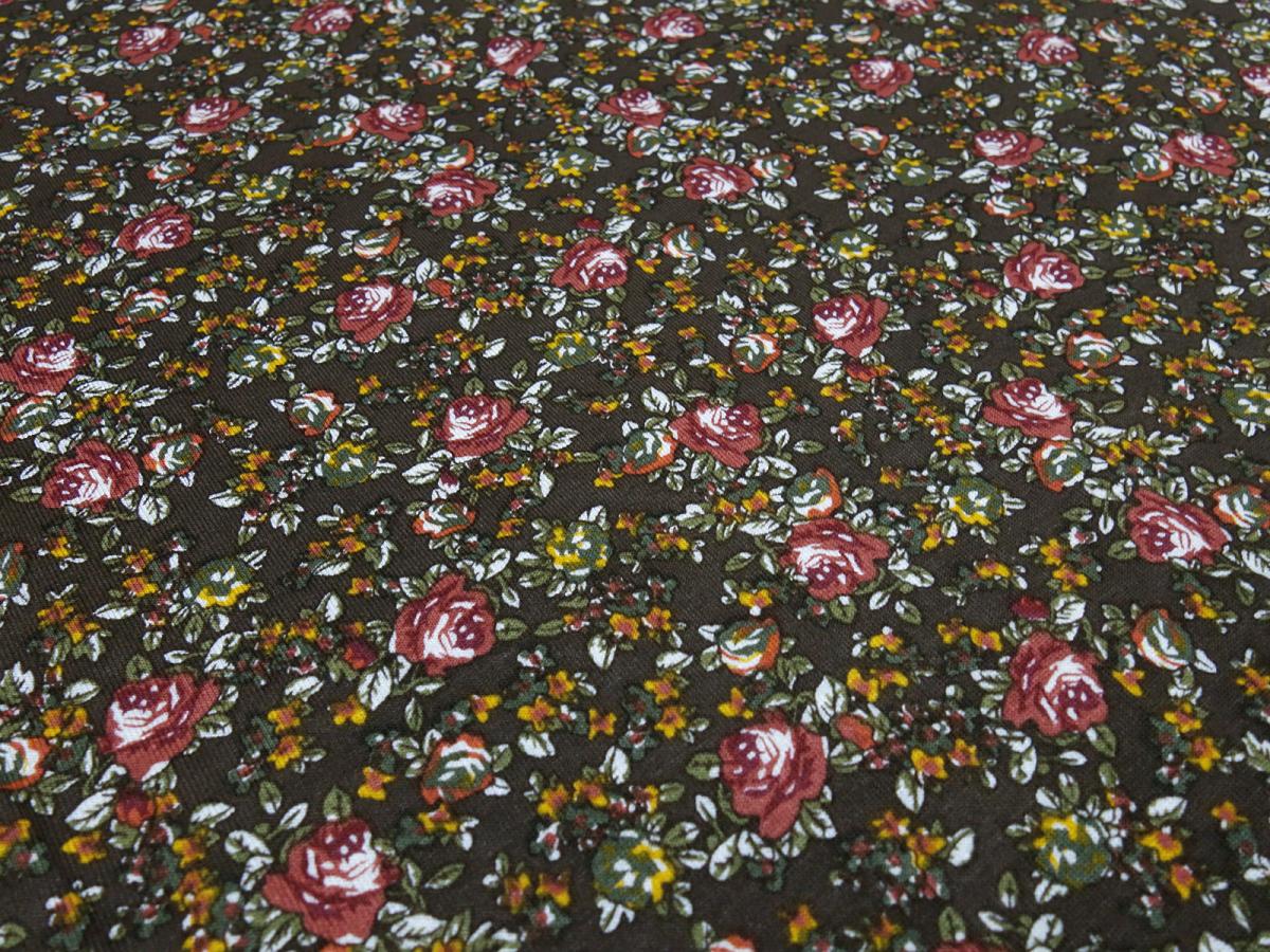 Fabric viscose jersey with flowers scattered design brown bordeaux olive ocher white dress fabric