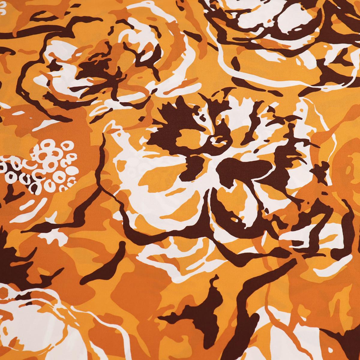 Fabric viscose slinky jersey abstract floral design orange terracotta brown white dress fabric