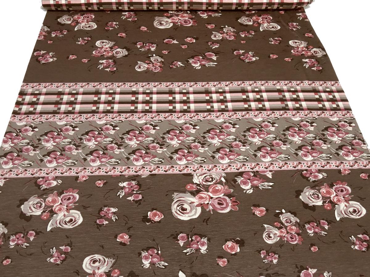 Stoff Viskose Jersey Panel Stoffpanel mit Blumen Design 71 cm Rapportdruck braun bordeaux altrosa beige bunt Kleiderstoff