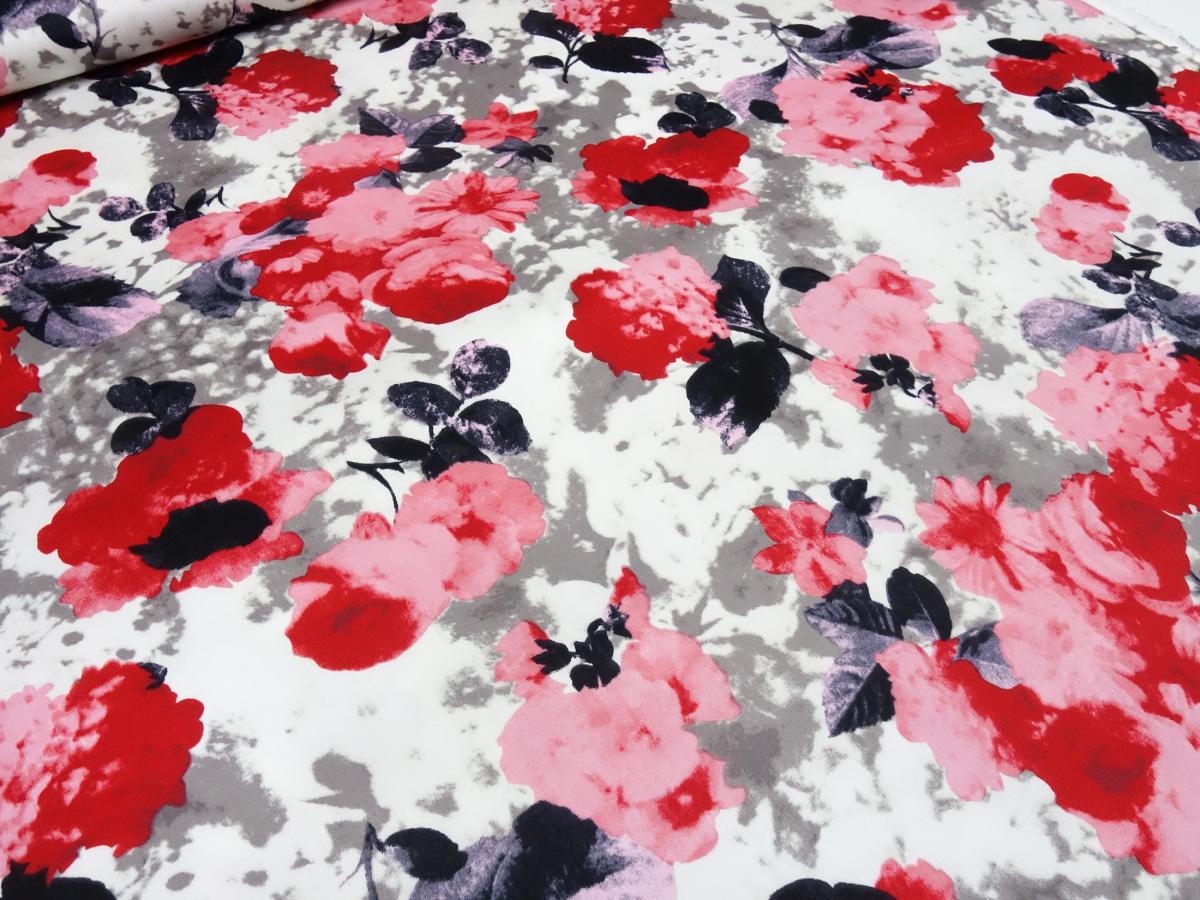 Stoff Baumwolle Stretch mit Rosen Blumenmuster Design weiß rot rosa grau schwarz bunt Kleiderstoff Hosenstoff Kostümstoff