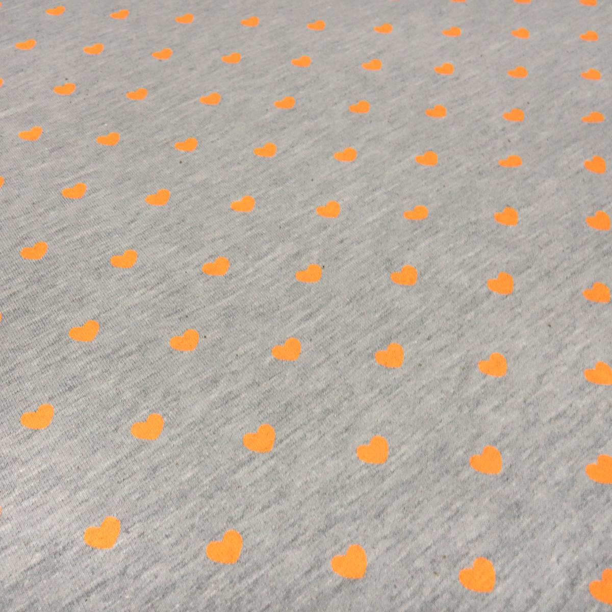 Stoff Baumwolle Jersey Herzen hellgrau melange neon orange Kleiderstoff Kinderstoff