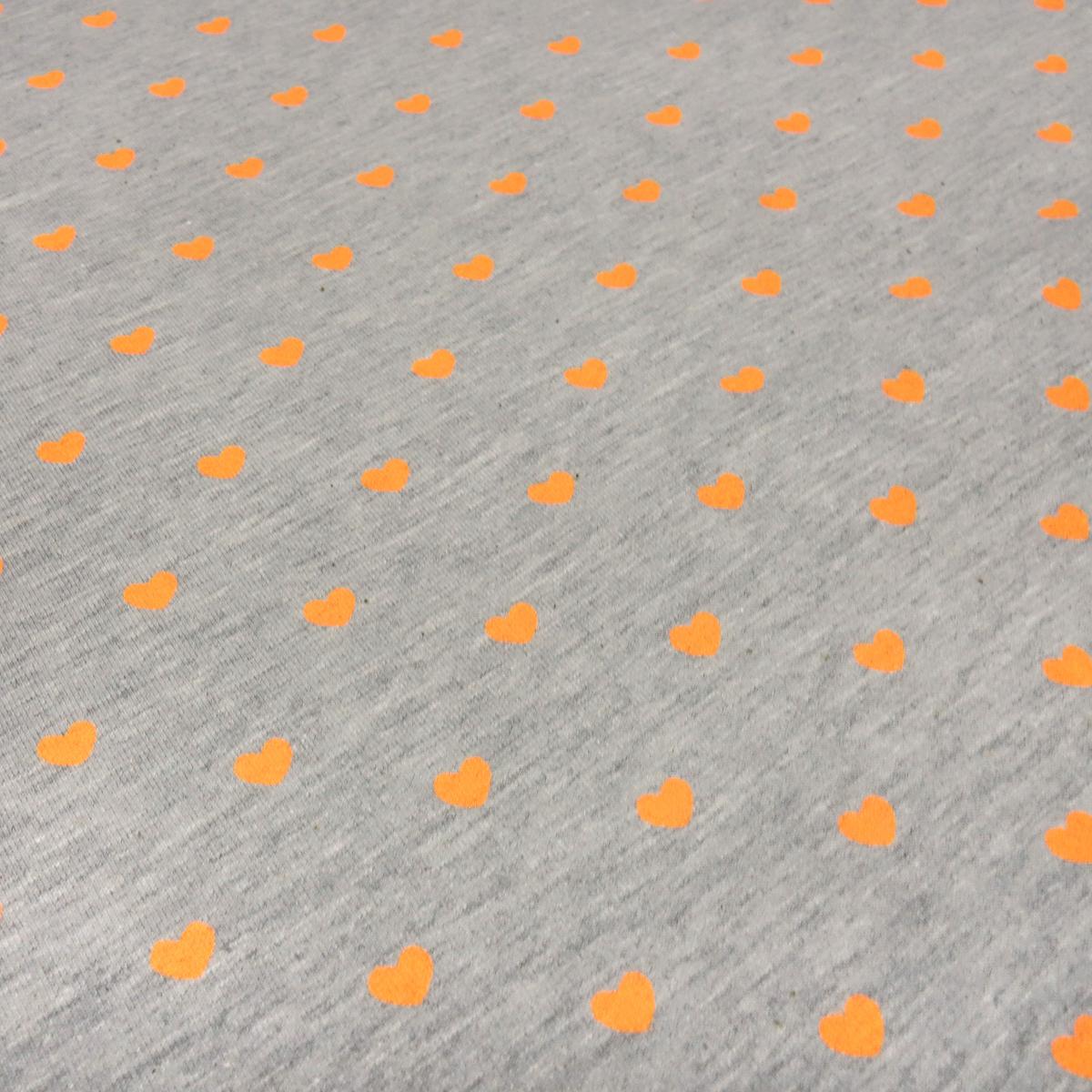 Fabric cotton jersey hearts light gray melange neon orange dress fabric children's fabric