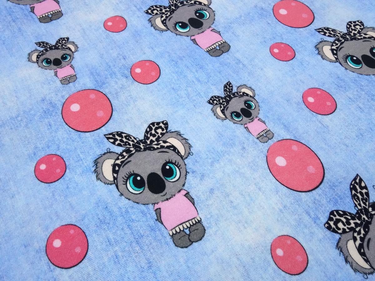 Stoff Baumwolle Jersey mit Mäuse Bubbles Design jeans hellblau grau rosa bunt Kinderstoff Kleiderstoff