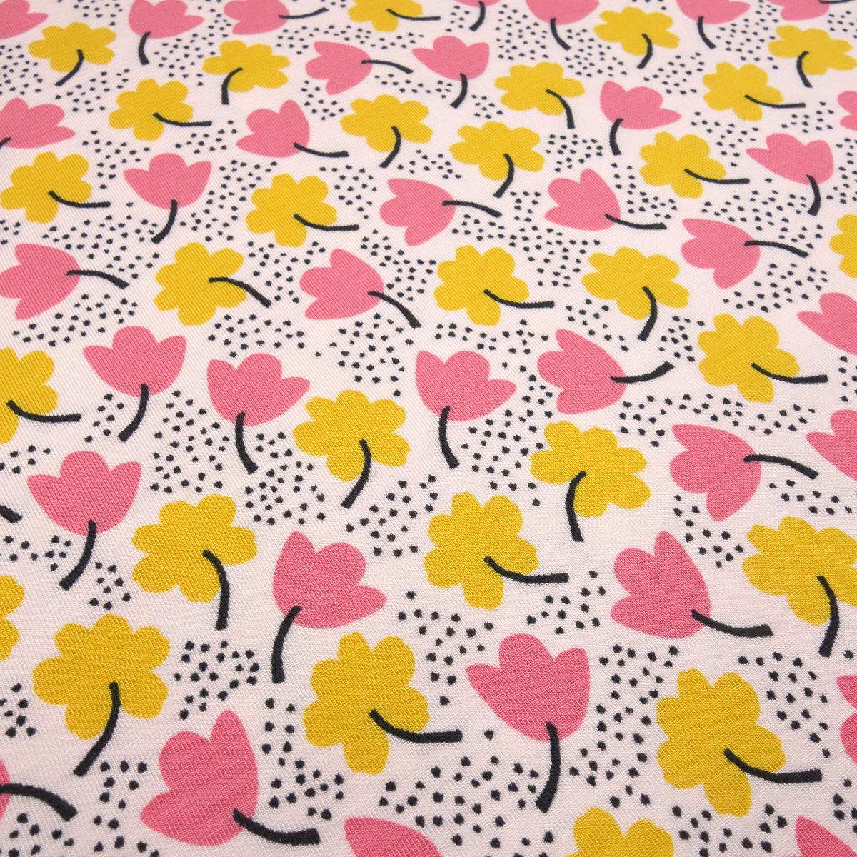 Fabric modal jersey with floral pattern design pale pink pink yellow black dress fabric children's fabric