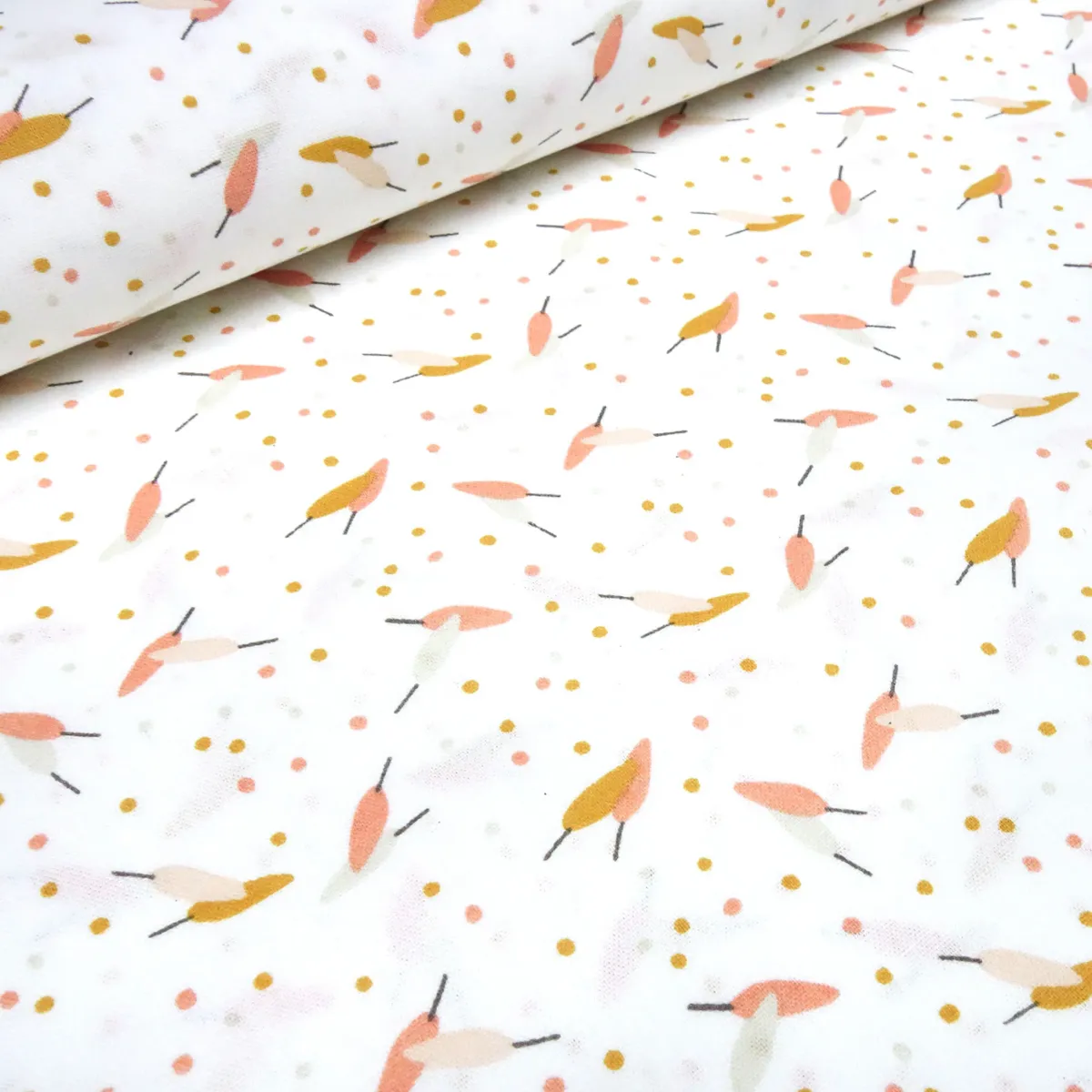 Stoff 100% Baumwolle Popeline Blätter Punkte Pünktchen Design weiß rot orange curry gelb grün bunt Kleiderstoff Kinderstoff Dekostoff