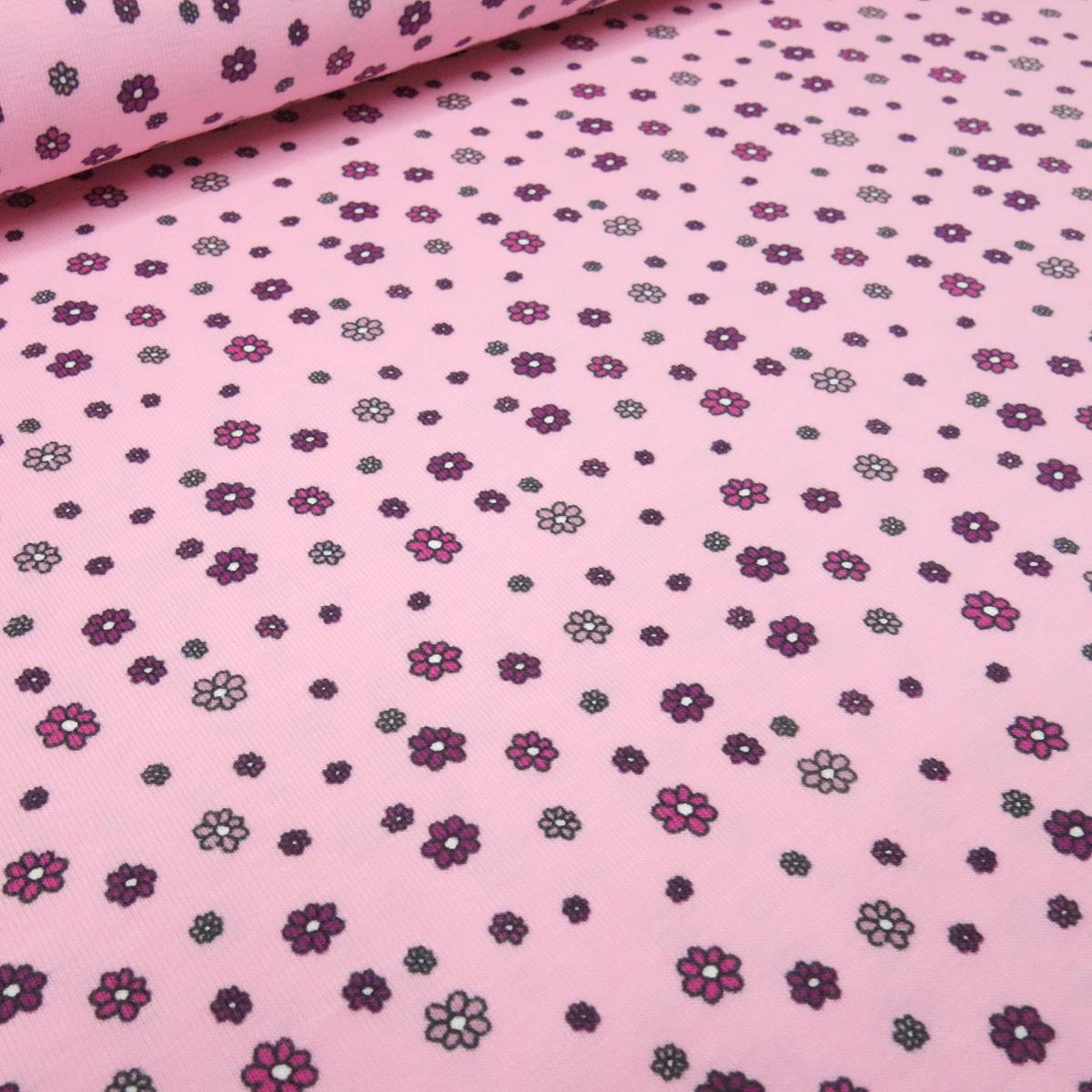 Fabric cotton jersey with floral pattern scattered flower design pink pink black colorful dress fabric children's fabric