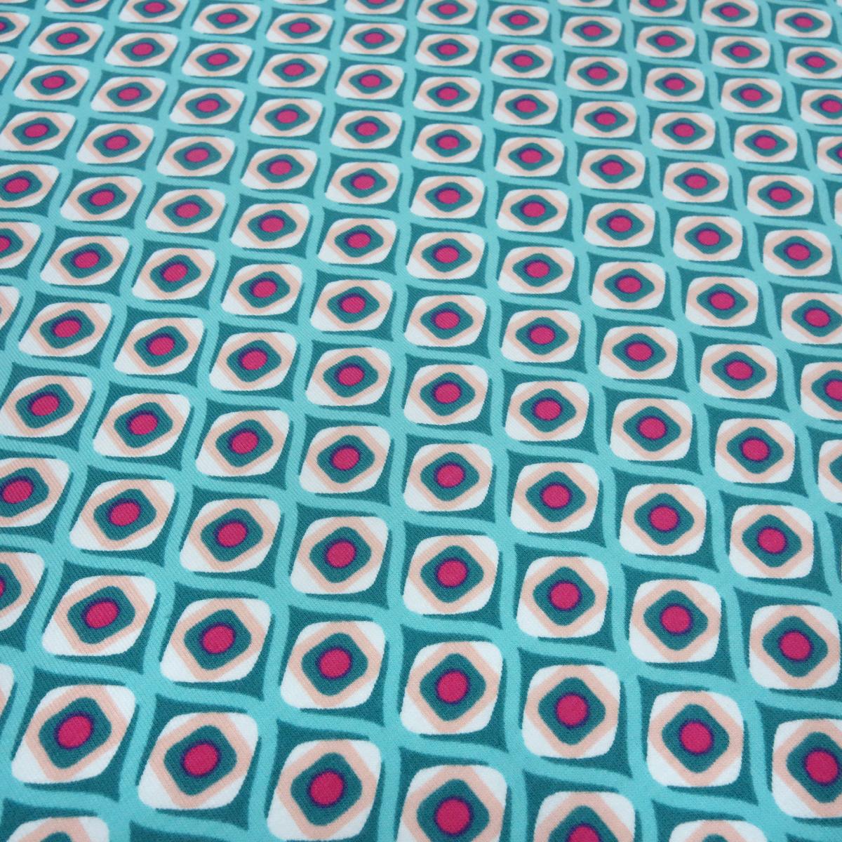 Fabric cotton jersey with ornaments graphic pattern design turquoise petrol nude white pink colorful children's fabrics dress fabrics