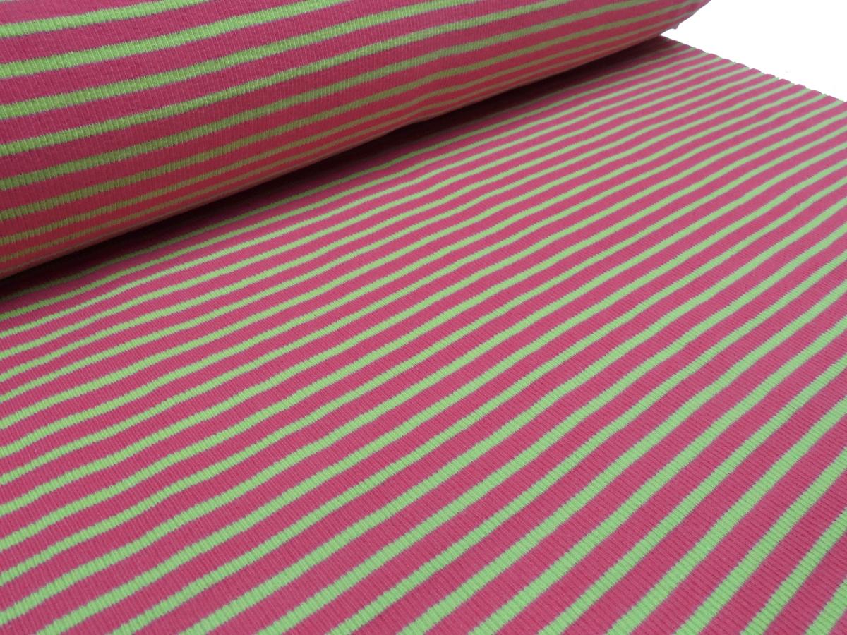 Stoff Baumwolle Bündchen Ringelbündchen gestreift Schlauchware ca.38/39cm breit - pink / grün