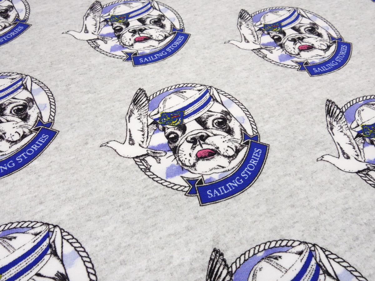 Stoff Sweatshirtstoff French Terry Hunde Franz. Bulldog Möven grau blau weiß Kleiderstoff Kinderstoff Fräulein von Julie