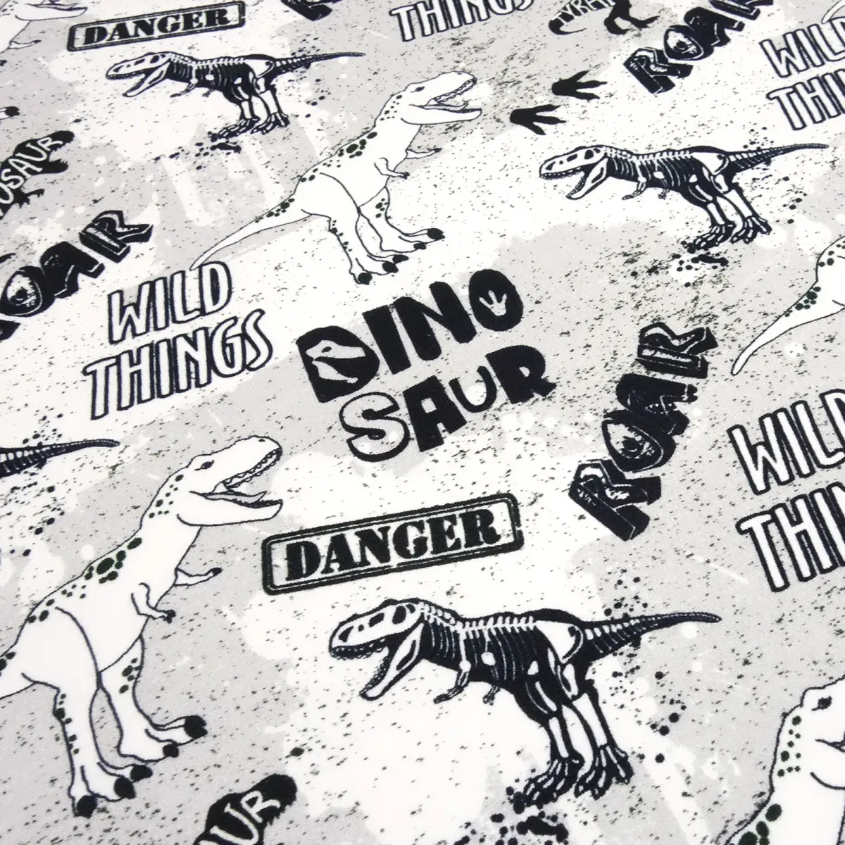 Fabric cotton french terry sweatshirt fabric dino dinosaur design black white gray children's fabric dress fabric