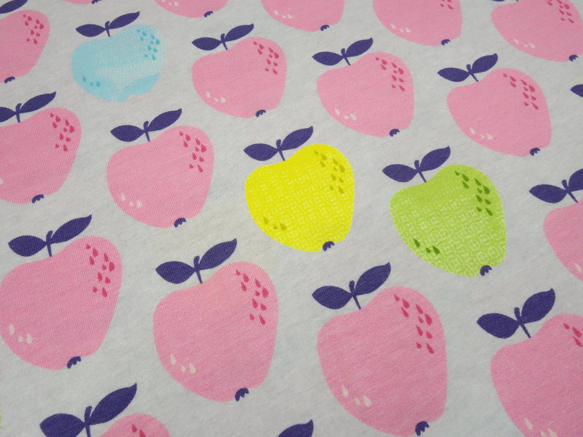 Stoff Baumwolle Jersey Apfel Äpfel Design grau rosa gelb grün blau Kleiderstoff Kinderstoff