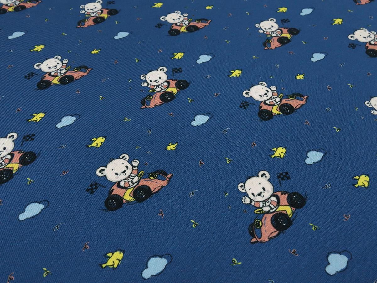 Fabric cotton jersey cute teddy bear car design blue red yellow colorful children's fabric dress fabric