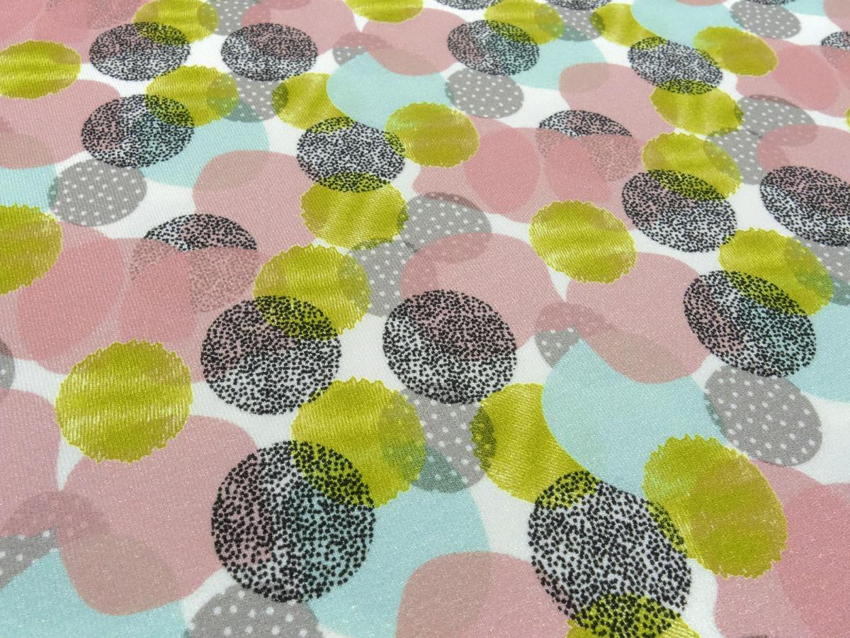 Fabric viscose crepe jersey with dots polka dots design white old pink mint kiwi black gray dress fabric