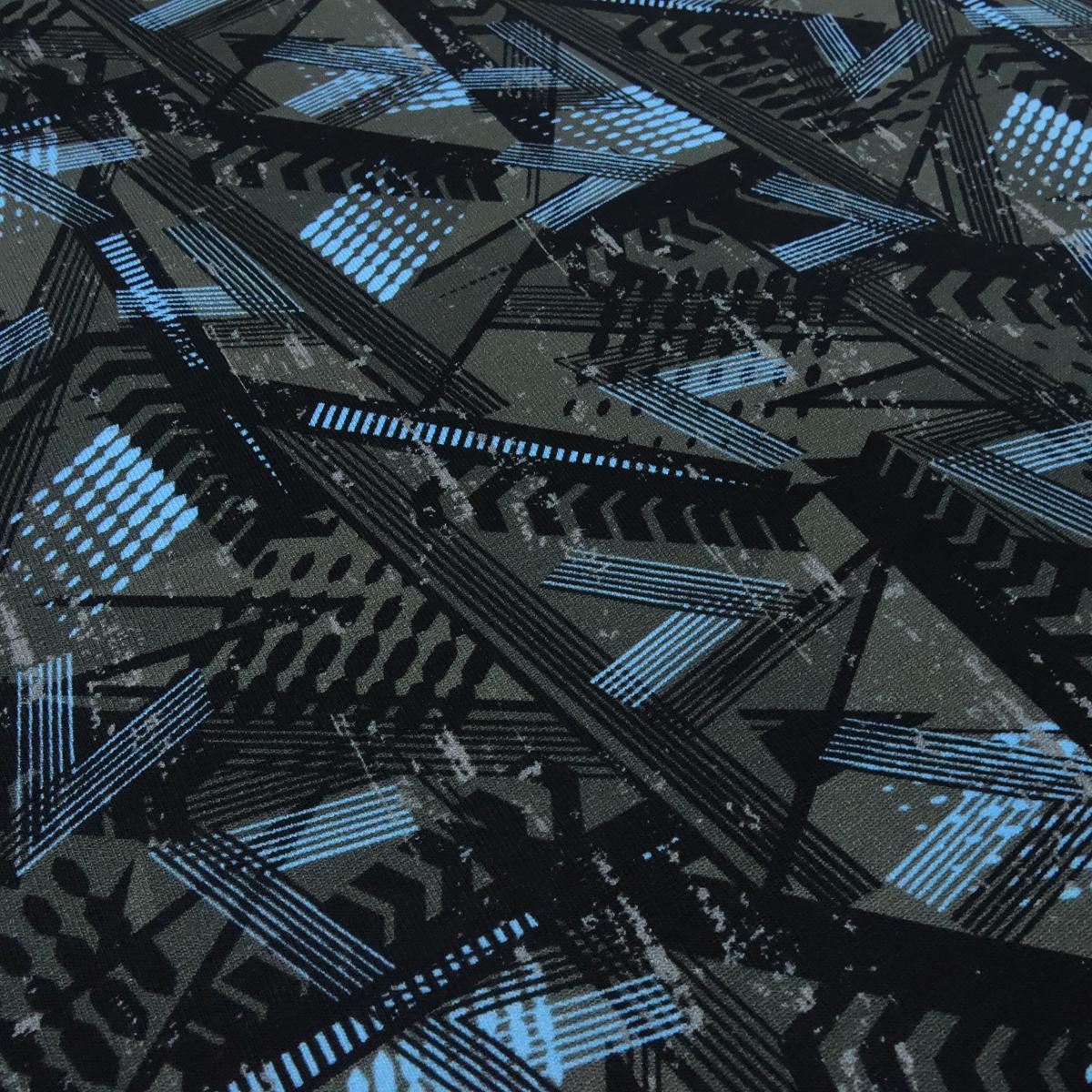 Stoff Baumwolle French Terry Sweatshirtstoff abstraktes grafisches Muster grau schwarz blau Kleiderstoff Kinderstoff