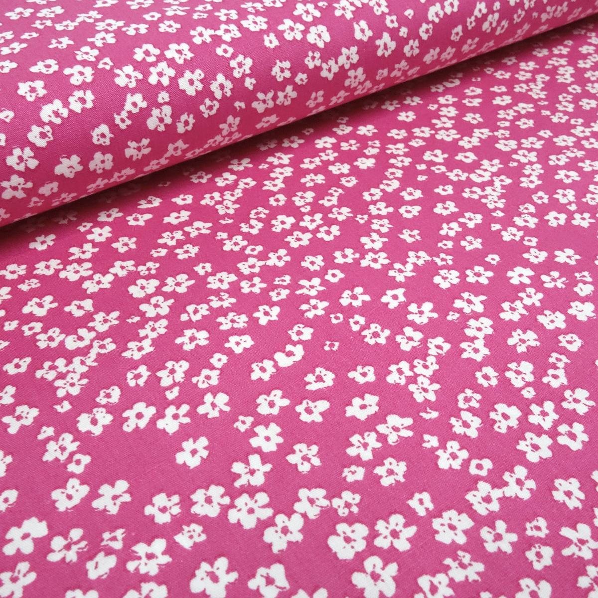 Stoff Baumwolle Popeline Blumen Streublumen Design pink weiß Blusenstoff Kleiderstoff Dekostoff