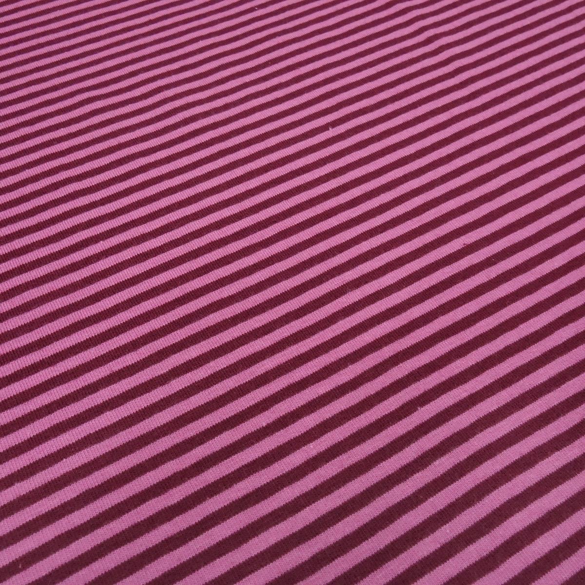Fabric cotton jersey with 2 mm stripes design pink burgundy striped dress fabric children's fabric
