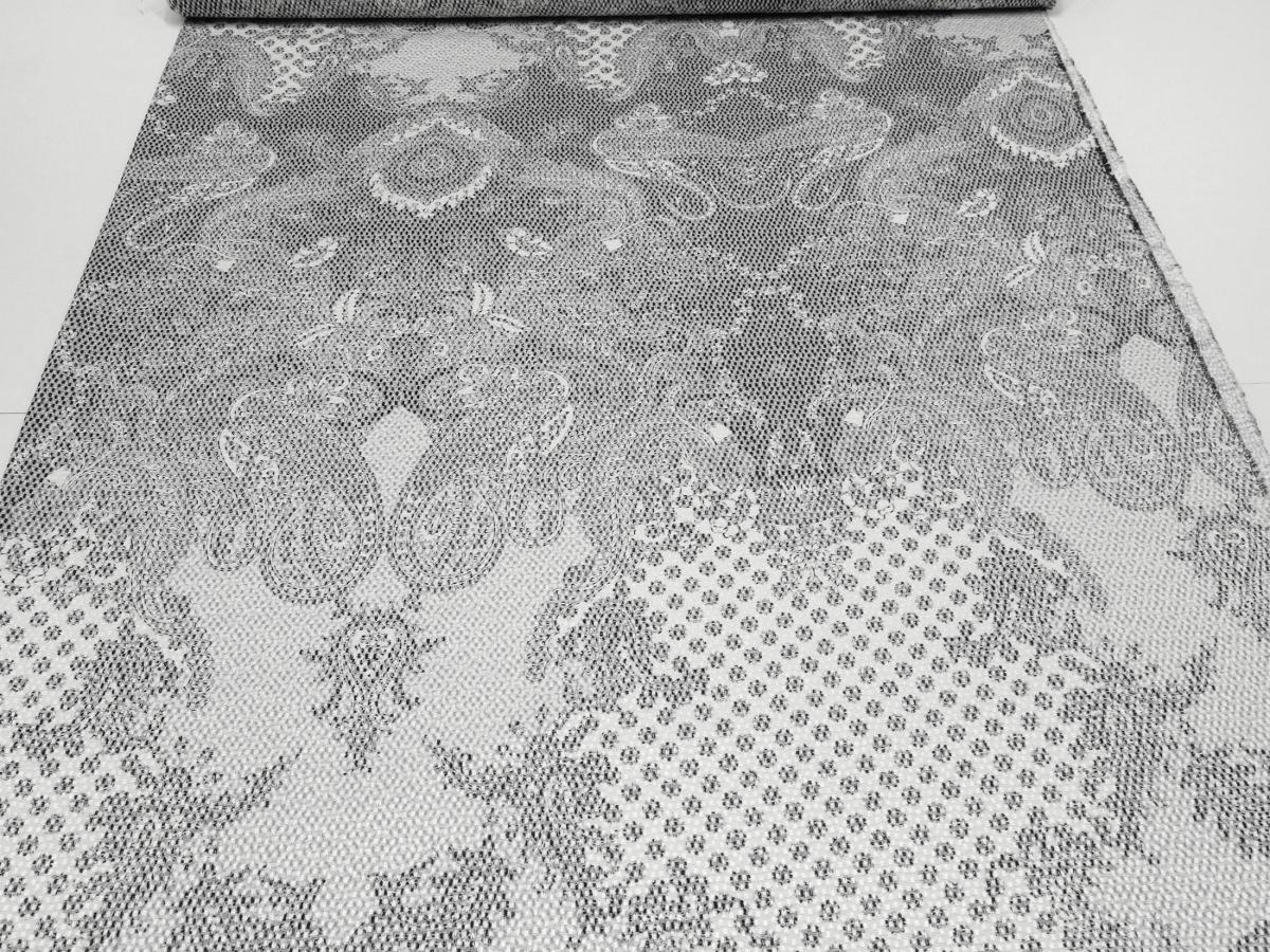 Stoff Stretch Baumwolle Piqué Paisley Design weiß schwarz grau Kleiderstoff