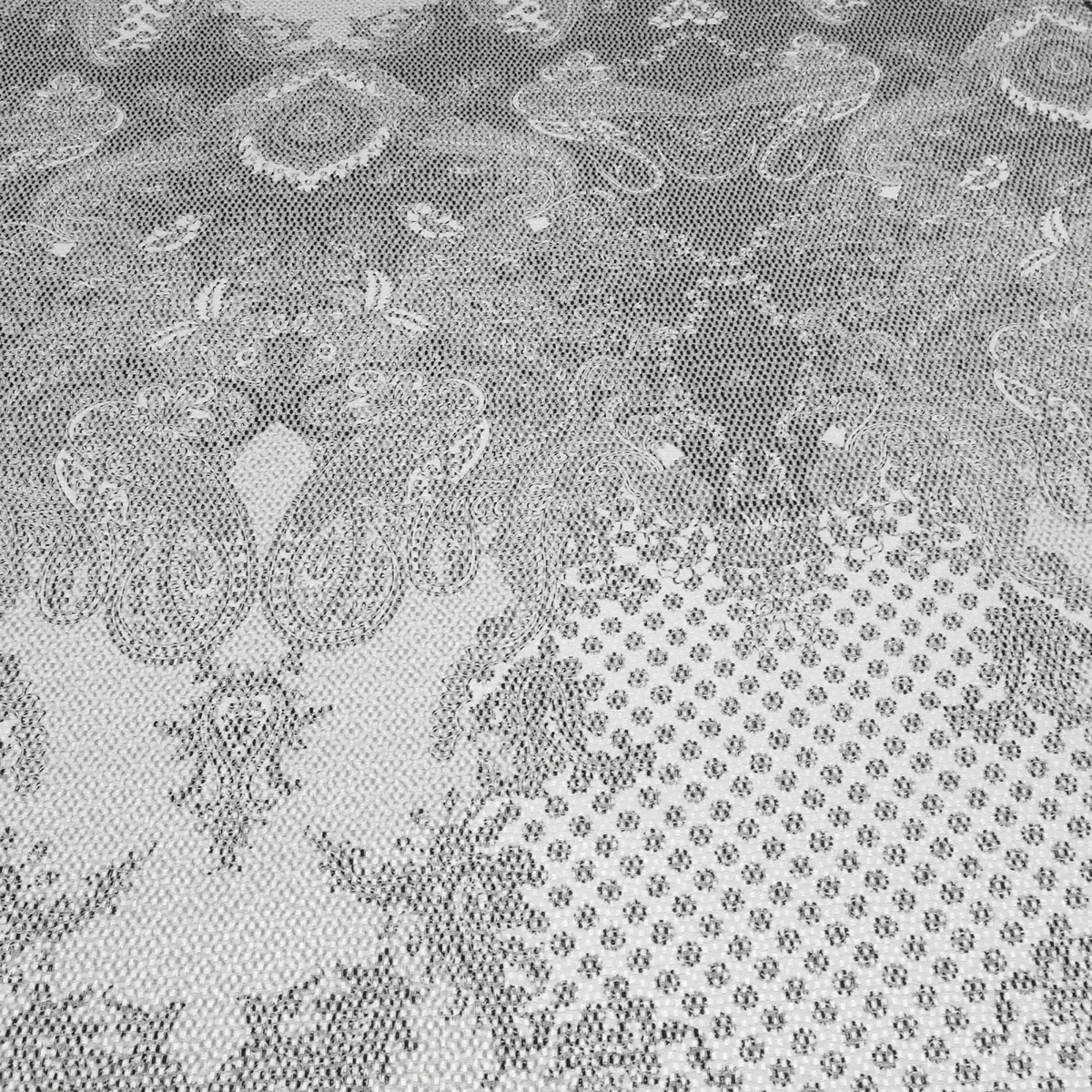 Stoff Stretch Baumwolle Piqué Paisley Design weiß schwarz grau Kleiderstoff