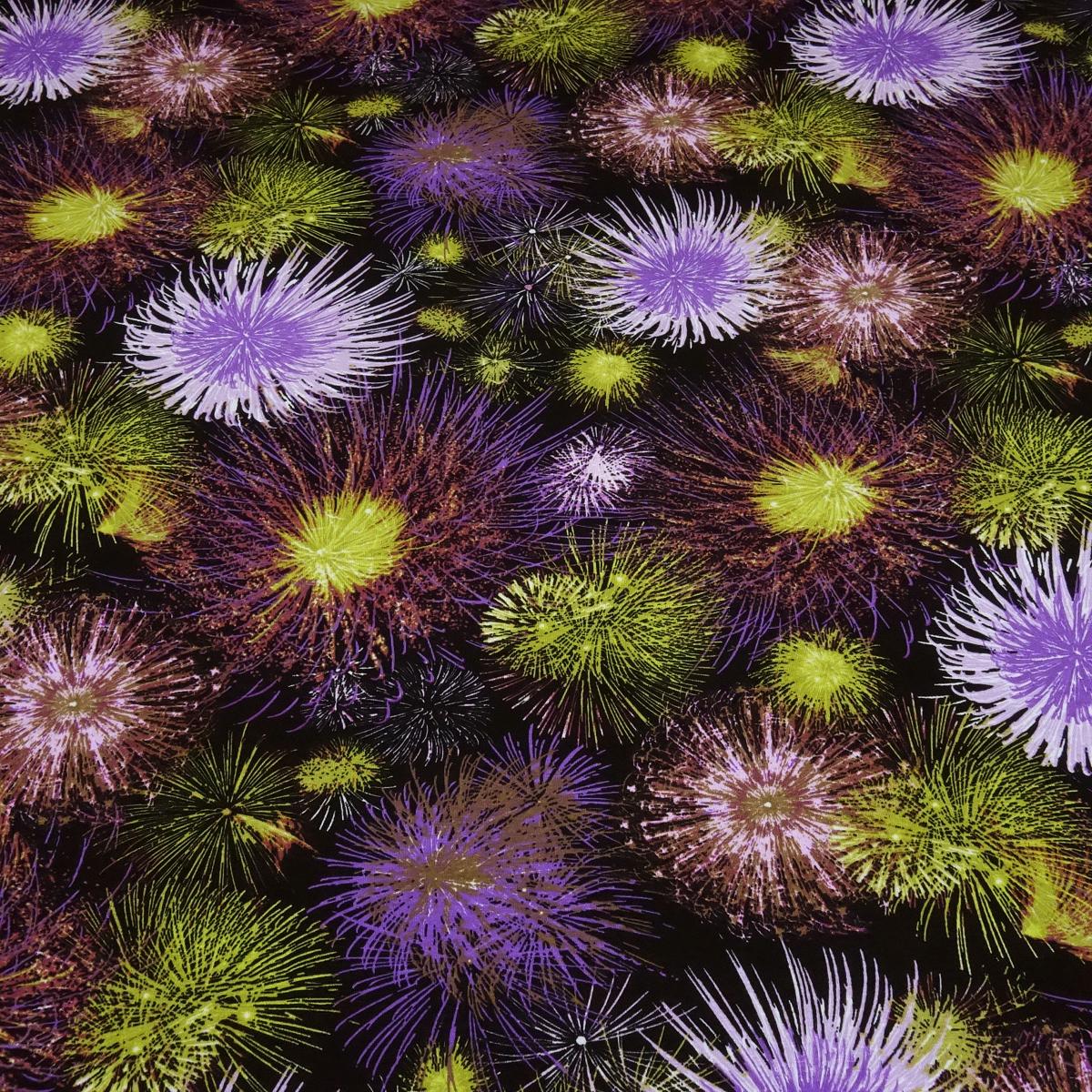 Fabric viscose jersey floral design black purple lilac green pink colorful dress fabric children's fabric