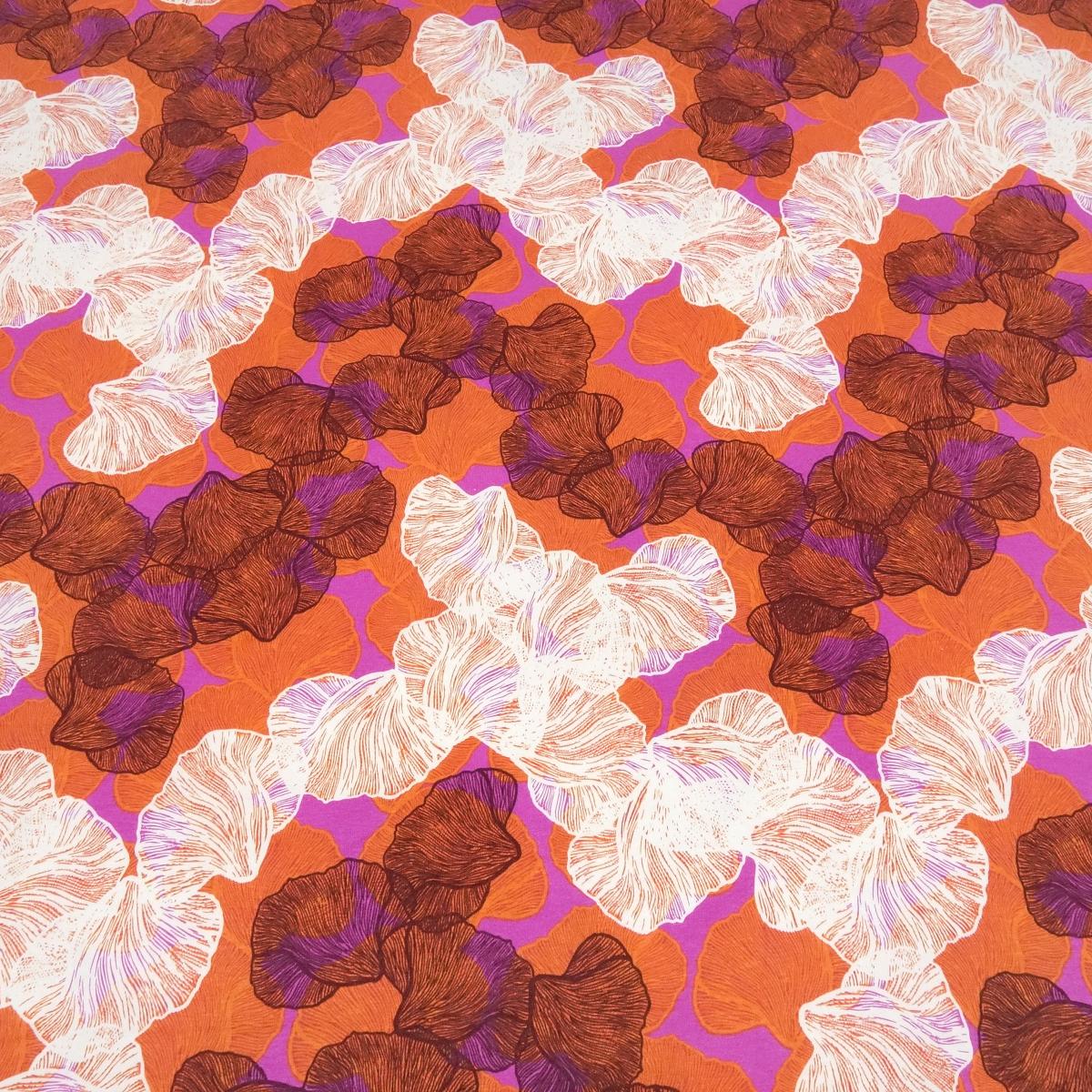 Fabric viscose jersey flower design orange white brown purple dress fabric children's fabric