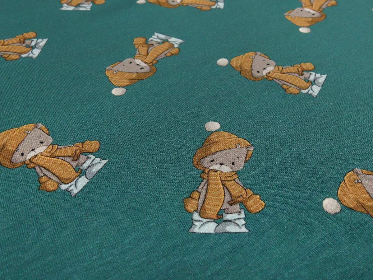 bric cotton jersey winter bear teddy bear design green brown gray colorful children's fabric dress fabric