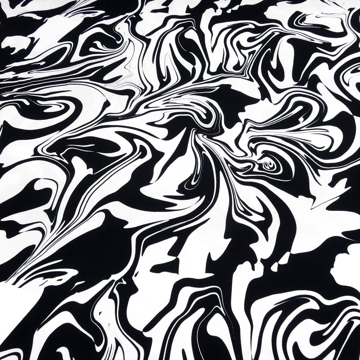 Fabric cotton jersey abstract marbling design black white dress fabric children's fabric