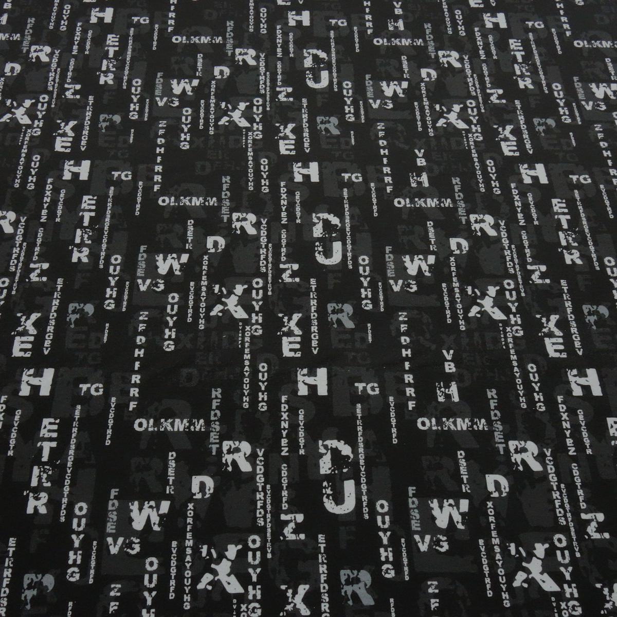 Stoff Baumwolle leichter Sweatshirtstoff Black Matrix schwarz hellgrau Kinderstoff Kleiderstoff