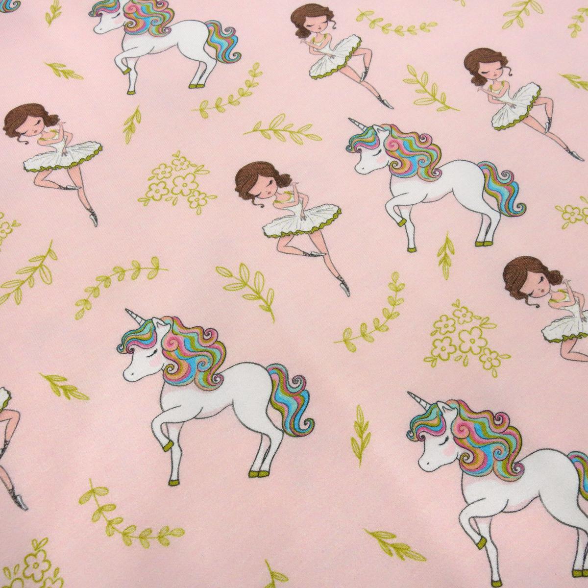 Fabric cotton jersey pretty ballerina unicorn heart-touched pink white colorful children's fabric dress fabric