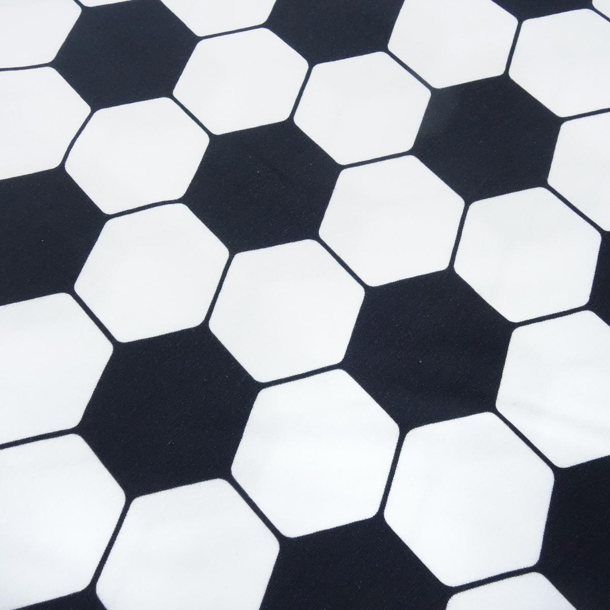 Stoff Baumwolle Jersey Fußball Soccer Design schwarz weiss Kleiderstoff Kinderstoff