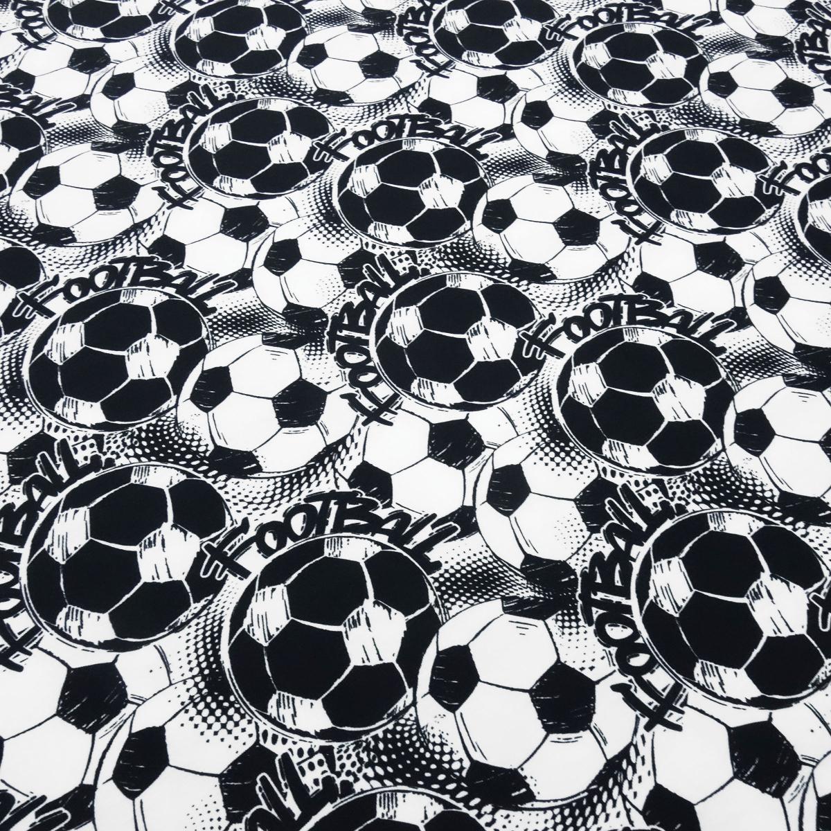 Stoff Baumwolle Jersey Team Fußball Football Soccer Design weiß schwarz Kinderstoff Kleiderstoff