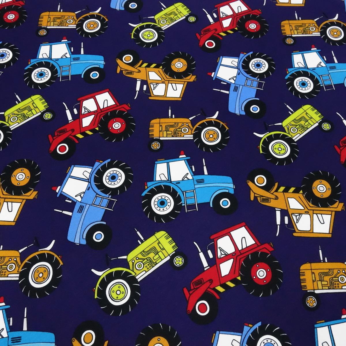 Fabric cotton jersey farmer tractor design dark blue colorful children's fabric dress fabric