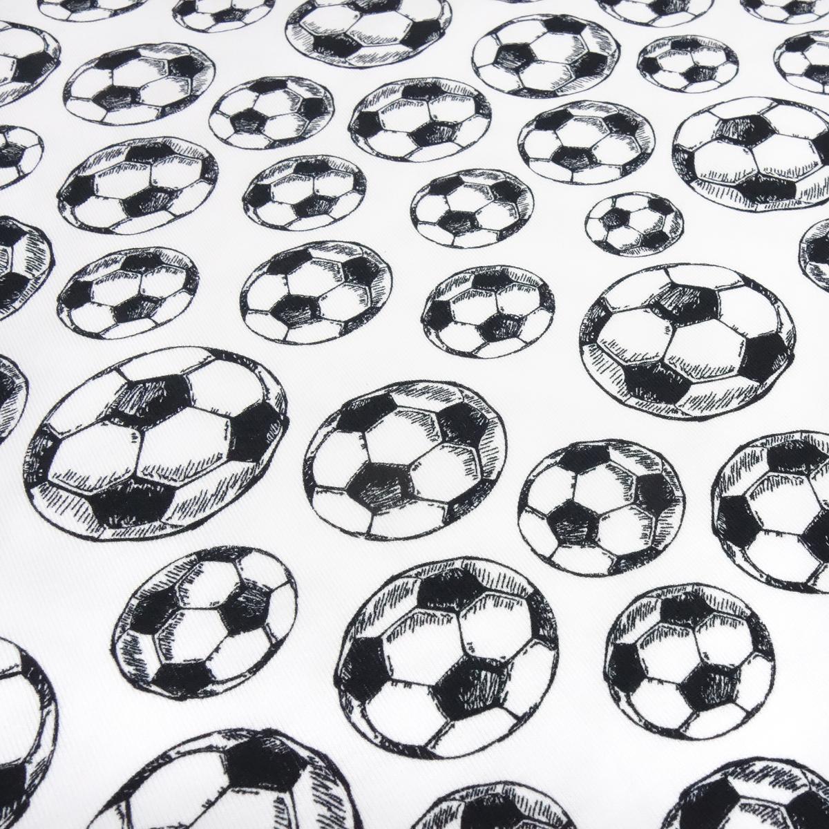 Stoff Baumwolle Jersey Fußball Soccer Bälle Design weiß schwarz Kinderstoff Kleiderstoff