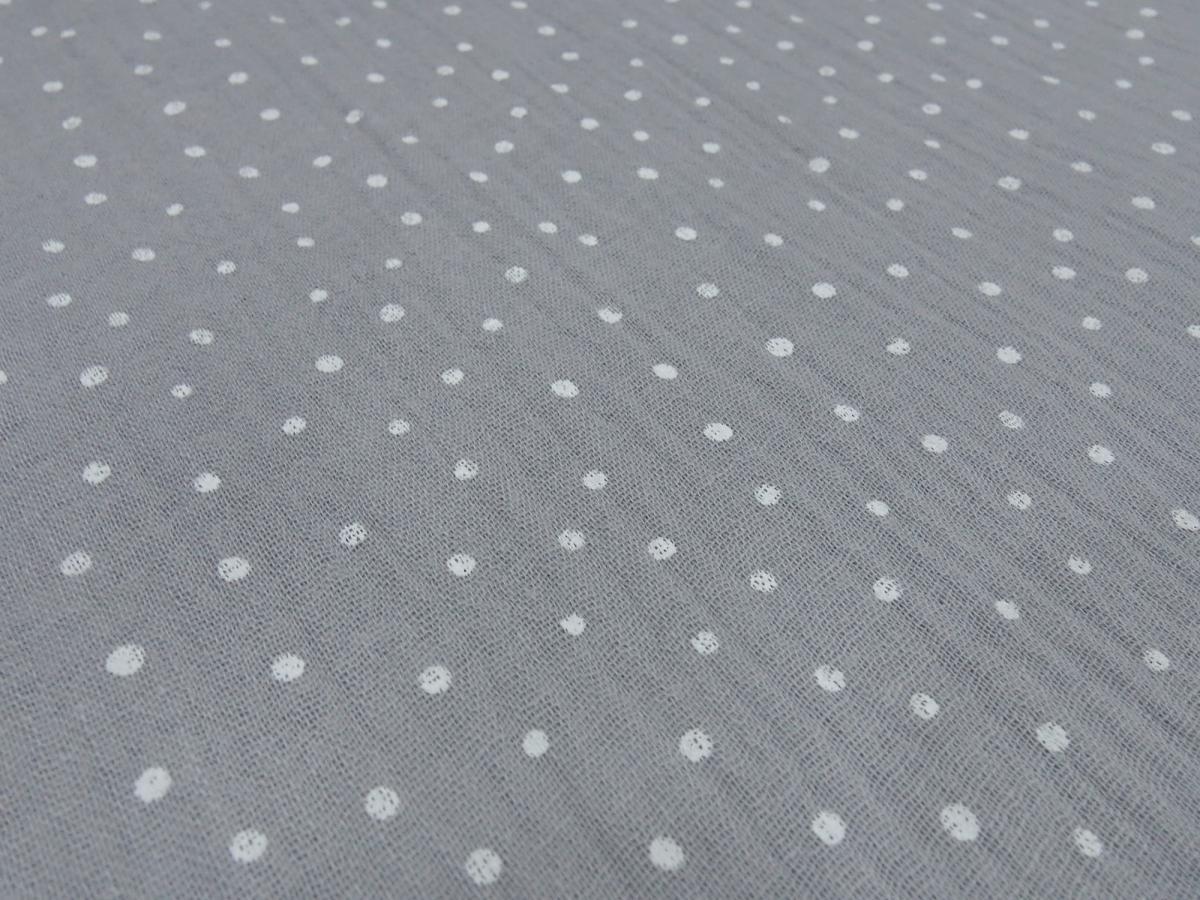 Stoff 100% Baumwolle Musselin Double Gauze Spucktuch mit 2 mm Punkte Pünktchen Design grau weiss Blusenstoff Kinderstoff Kleiderstoff