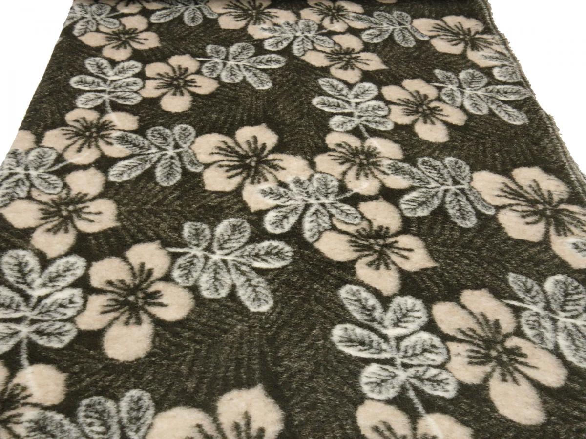 Stoff Ital. Musterwalk Walkloden Kochwolle gekochte Wolle mit Blumen Blätter Design braun beige schwarz wollweiß Mantelstoff Kleiderstoff