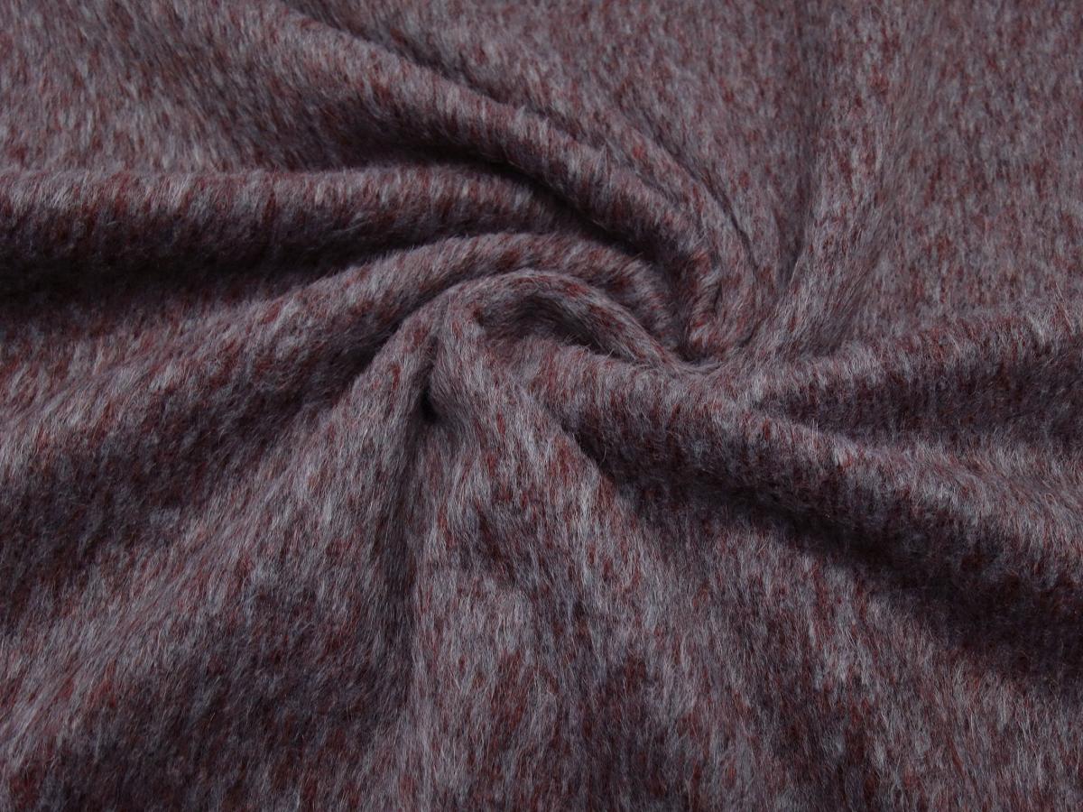 Fabric Ital. coat fabric woolen mohair wool silk bordeaux red light gray melange