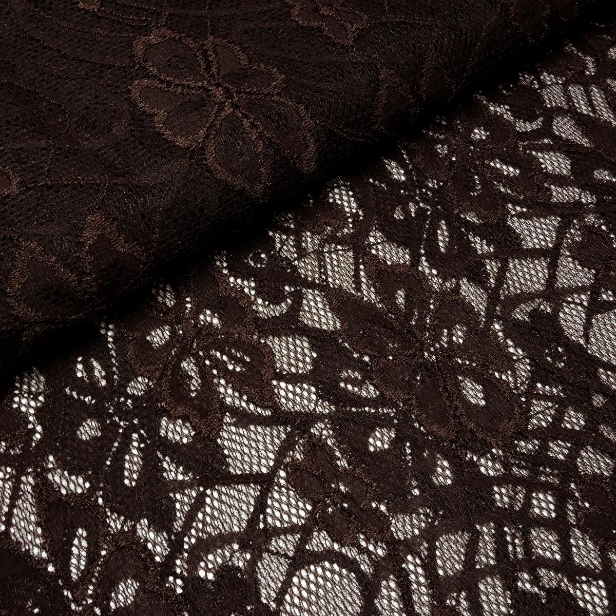 Stoff Bi-Stretch Spitze Spitzenstoff mit Blumenmuster braun Kleiderstoff