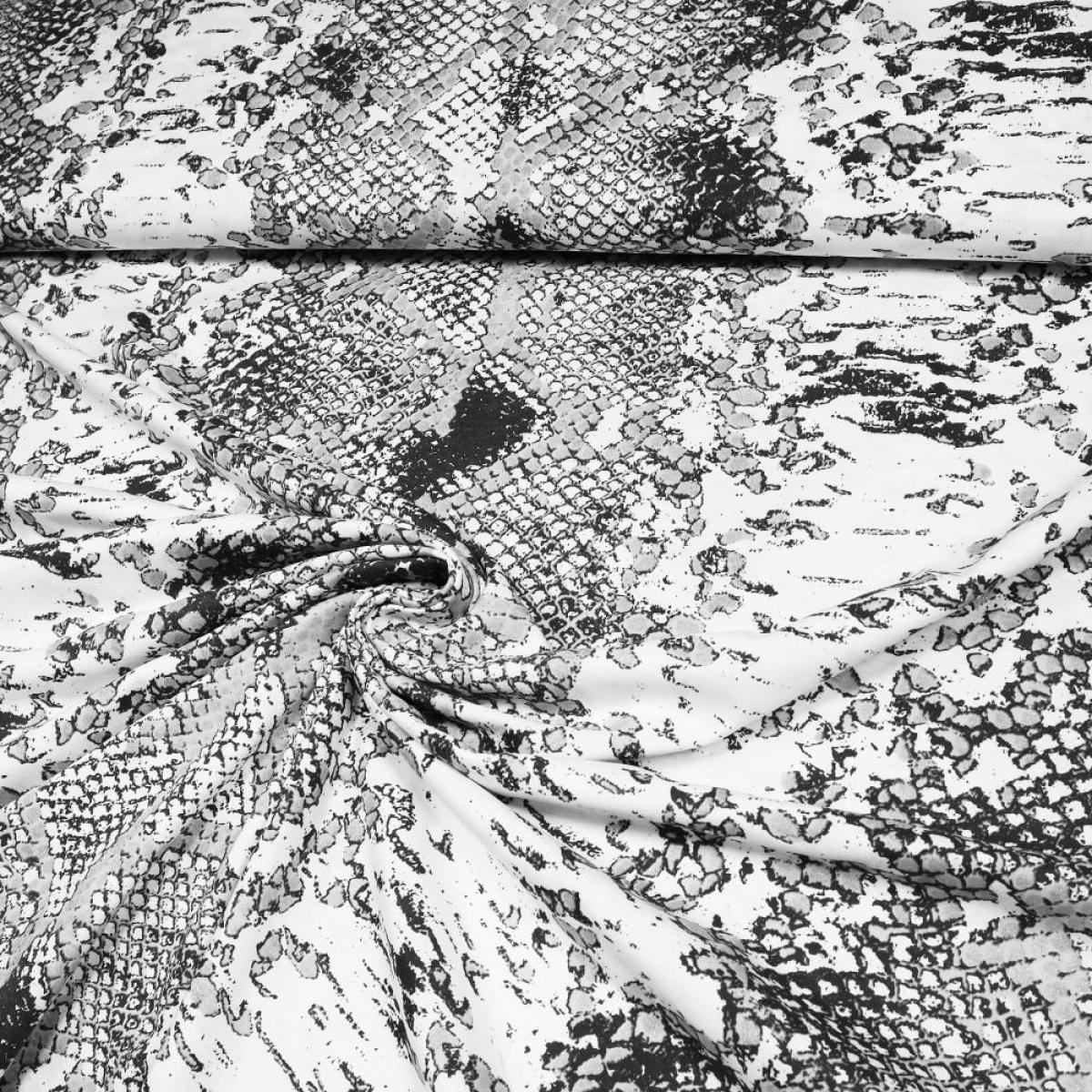 Fabric light cotton glitter jersey snake pattern design white gray anthracite silver dress fabric
