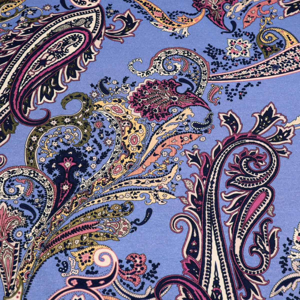 Fabric viscose jersey with paisley design jeans blue colorful printed dress fabric children's fabric