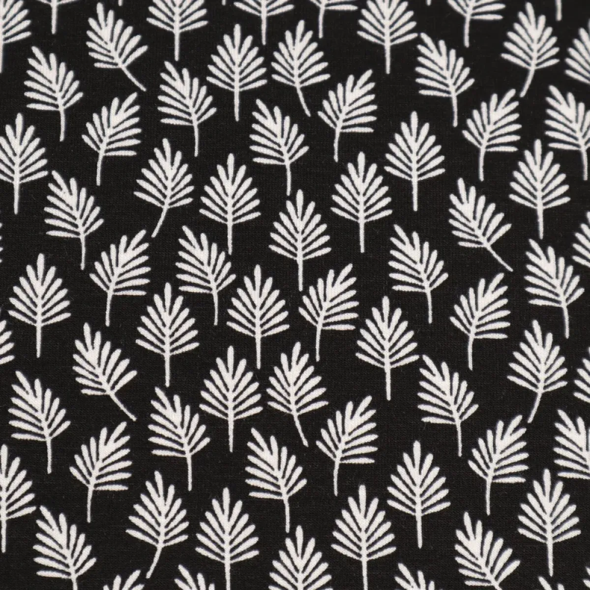 Stoff Viskose Jersey mit Blätter Bäume Tannenbaum Design schwarz weiß Kleiderstoff Kinderstoff