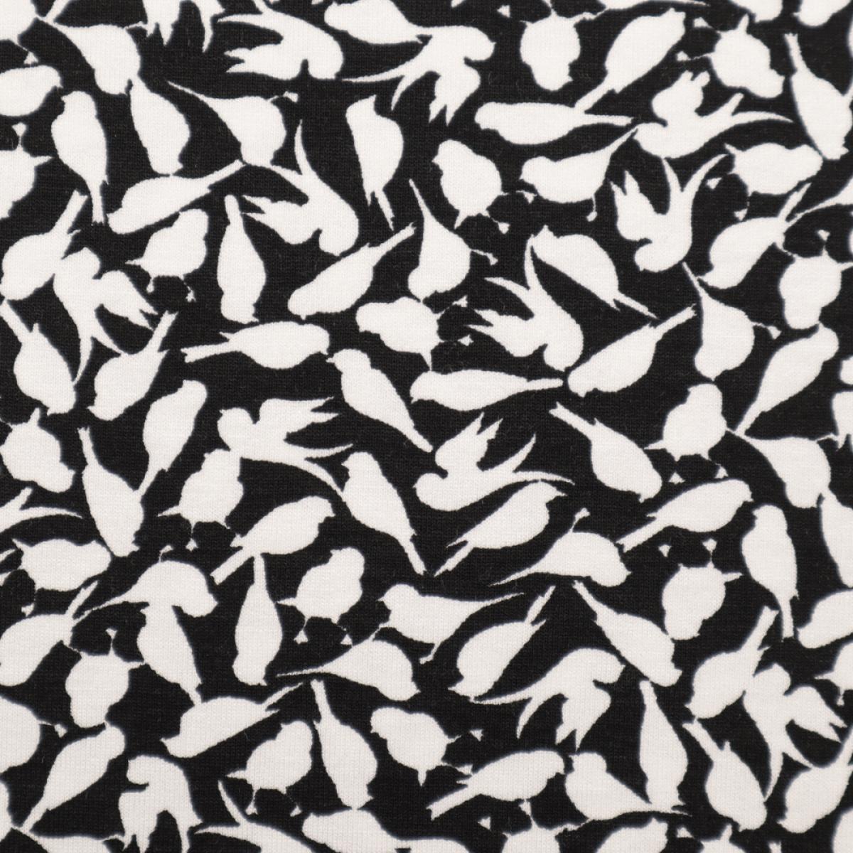 Stoff Viskose Jersey mit Vögel Design schwarz weiß Kleiderstoff Kinderstoff