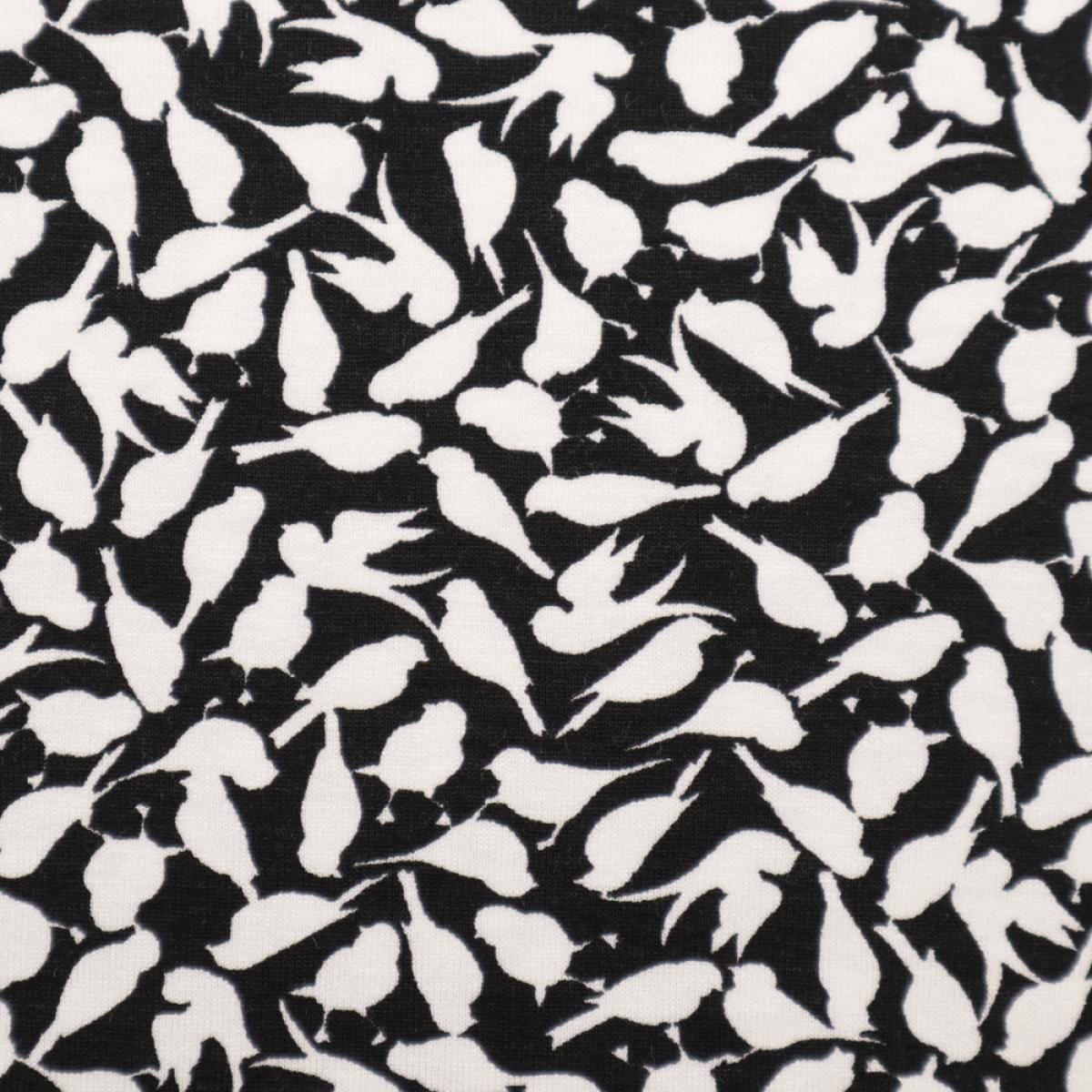 Fabric viscose jersey with birds design black white dress fabric children's fabric