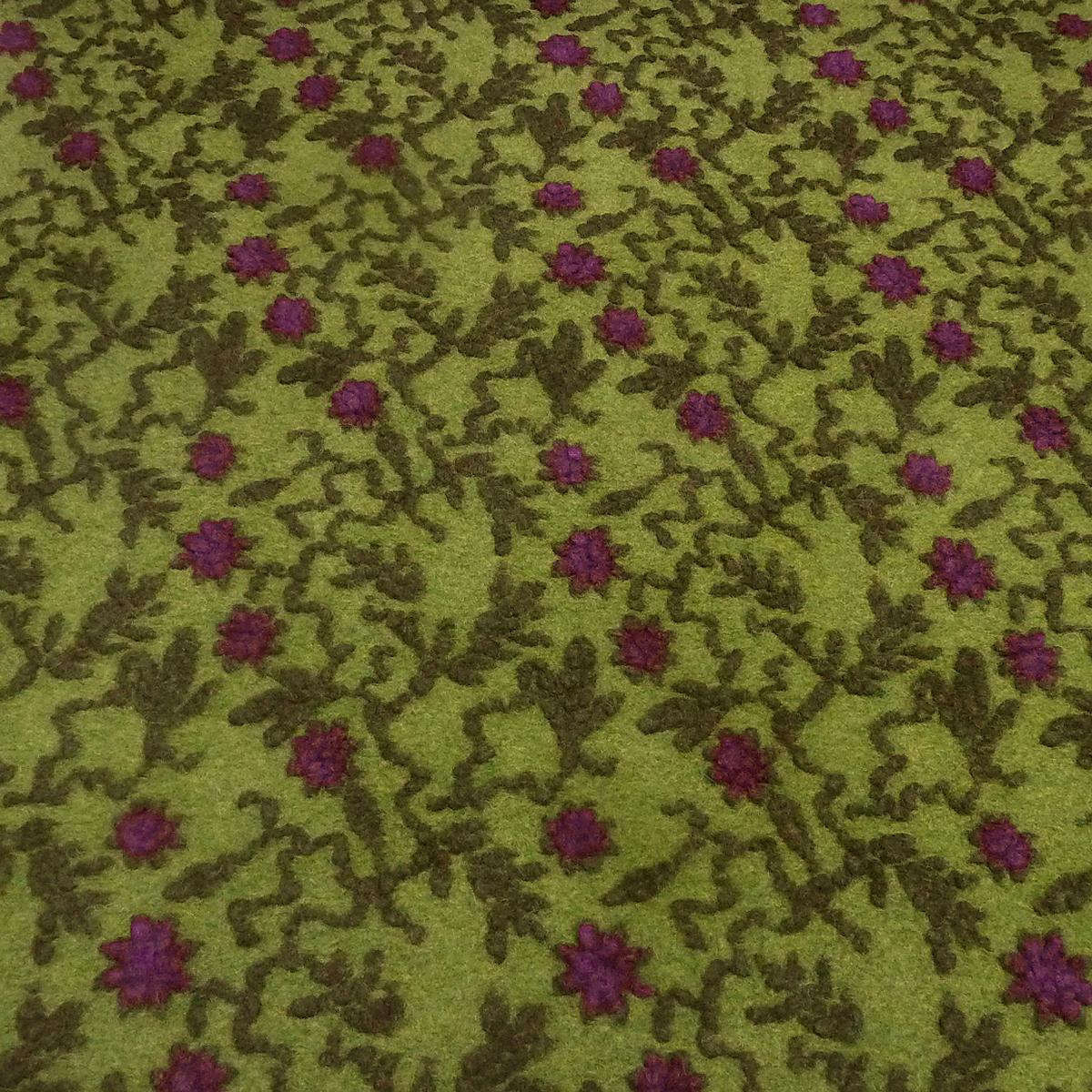 Stoff Ital. Musterwalk Walkloden Relief Blumen Ranken grün fuchsia oliv Kleiderstoff Mantelstoff