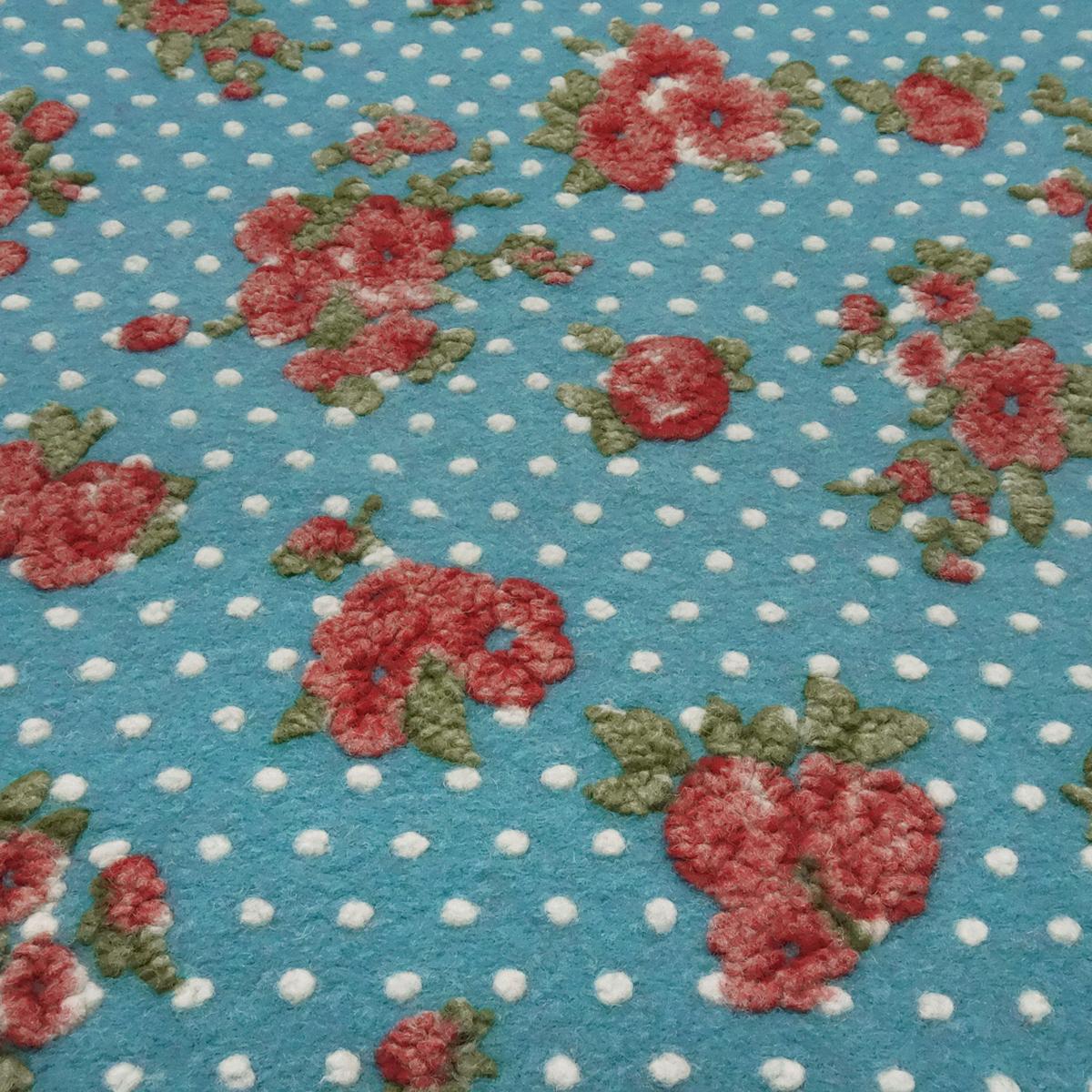 Stoff Ital. Musterwalk Walkloden Kochwolle mit Relief Blumen Punkte Design blau-türkis rot grün wollweiß Kleiderstoff Manteltstoff​