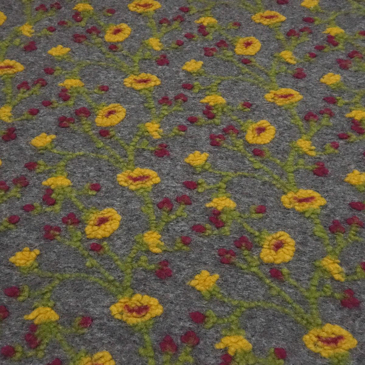 Fabric Ital. pattern walk boiled wool walkloden relief floral pattern gray yellow green berry coat fabric dress fabric