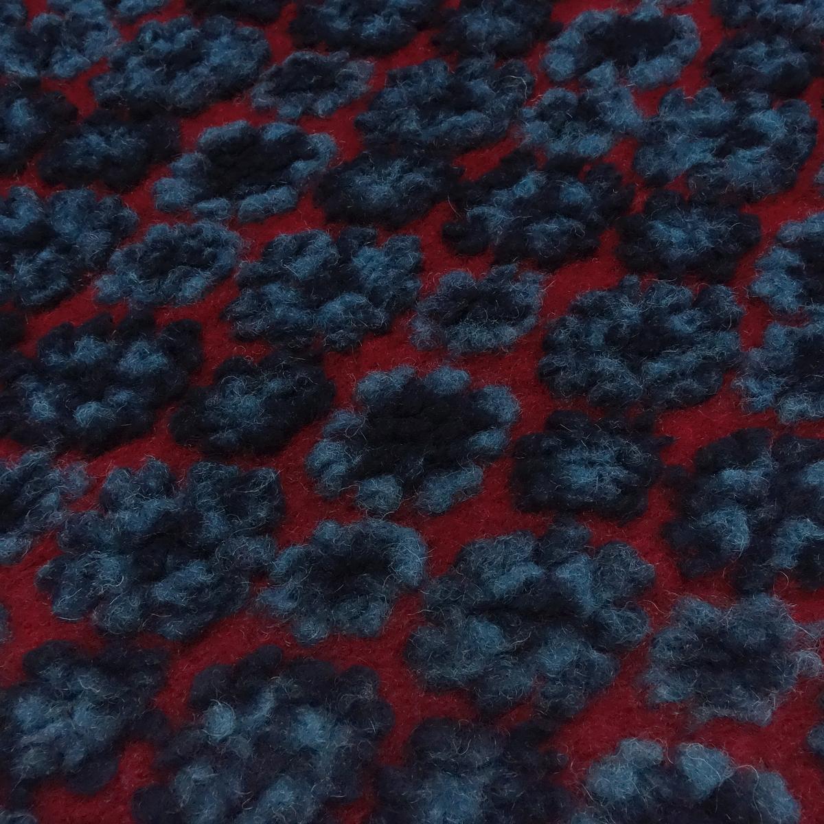 Fabric Ital. pattern walk boiled wool walkloden relief flowers ornaments red blue navy coat fabric dress fabric
