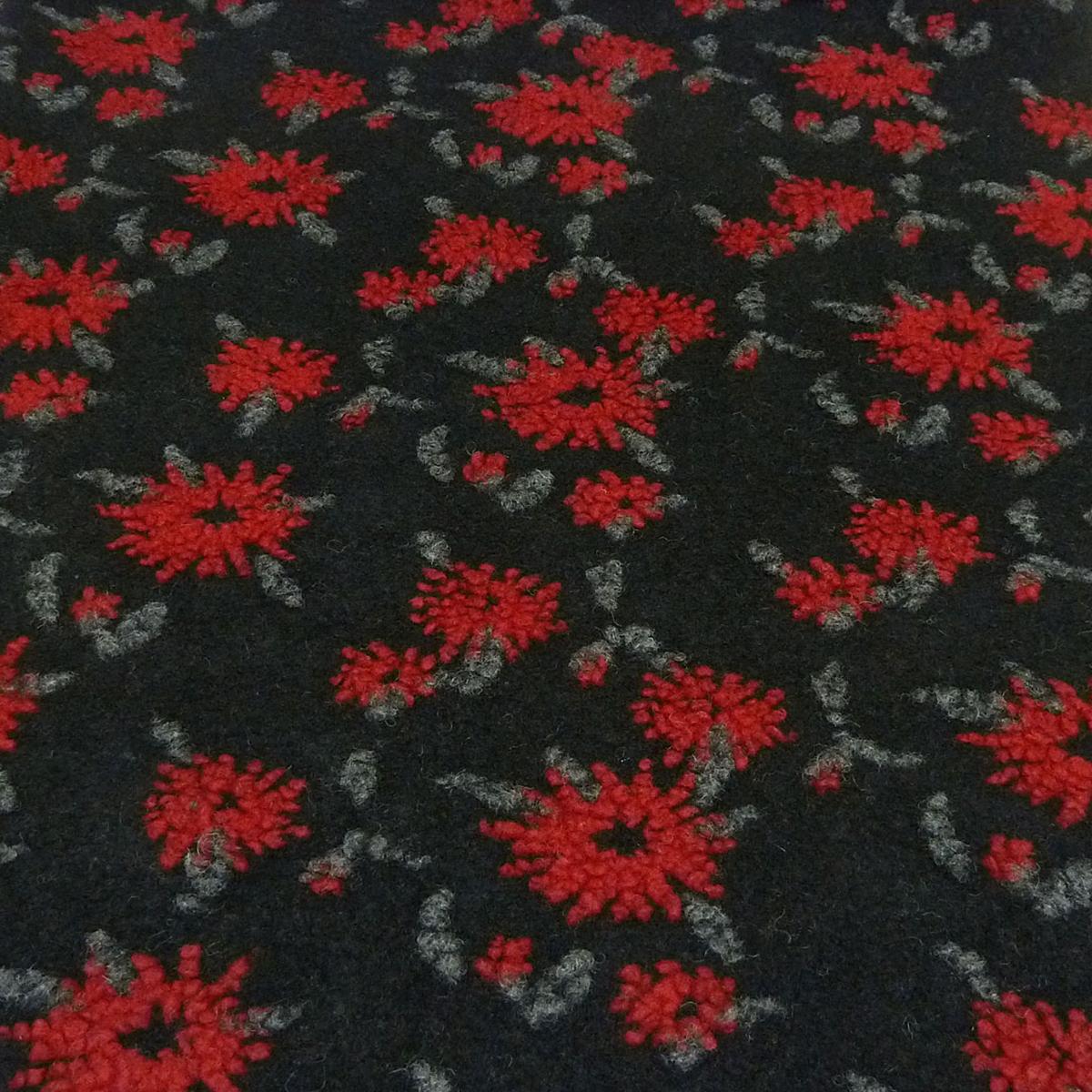 Fabric Italian pattern walk Walkloden boiled wool relief flowers black red gray melange dress fabric coat fabric